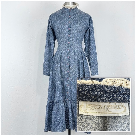 Jessica McClintock Dresses & Skirts - Vintage Jessica McClintock Cottage Prairie Dress Sz XS Floral Lace Button Front